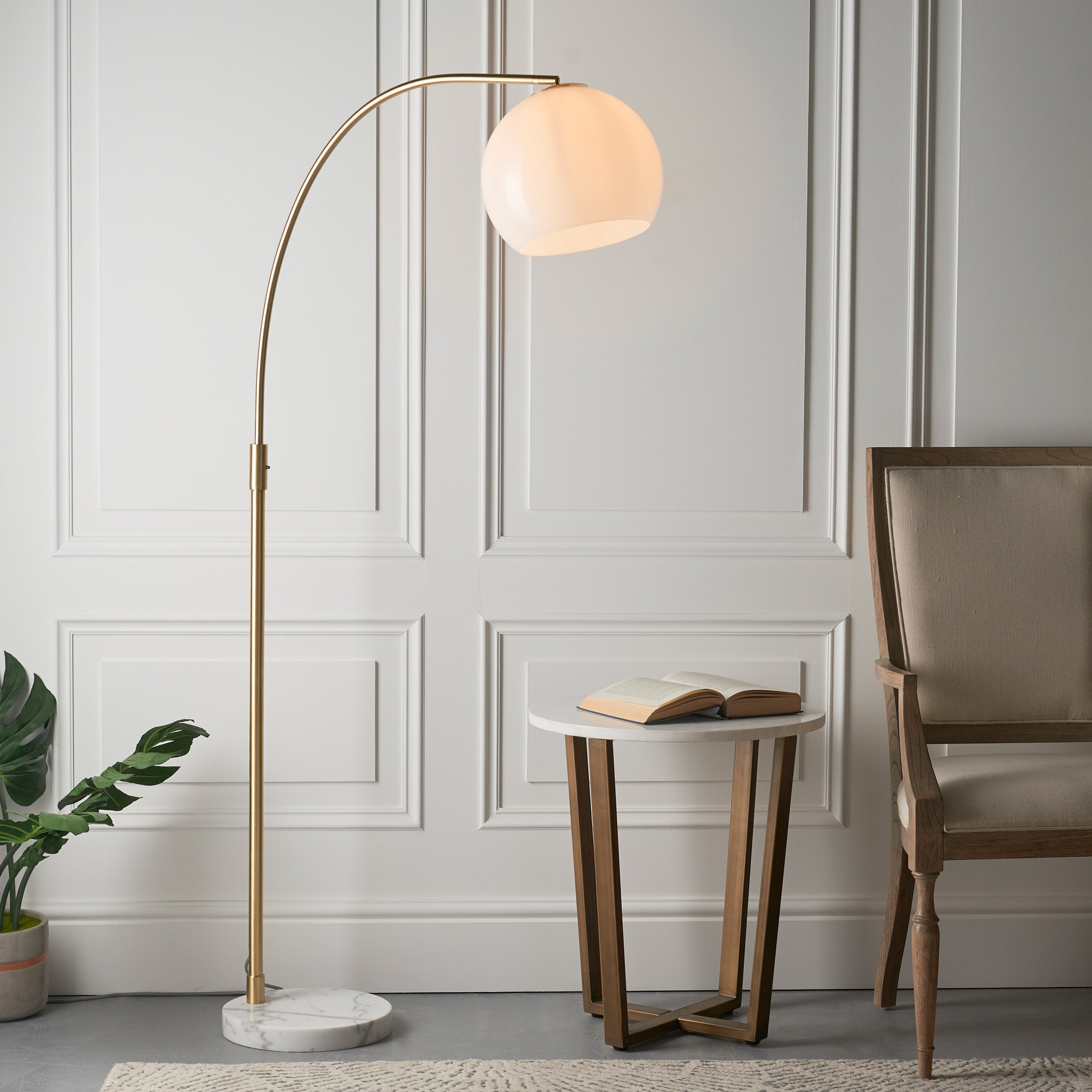 Alser Gold Orb Floor Lamp with White Marble Base